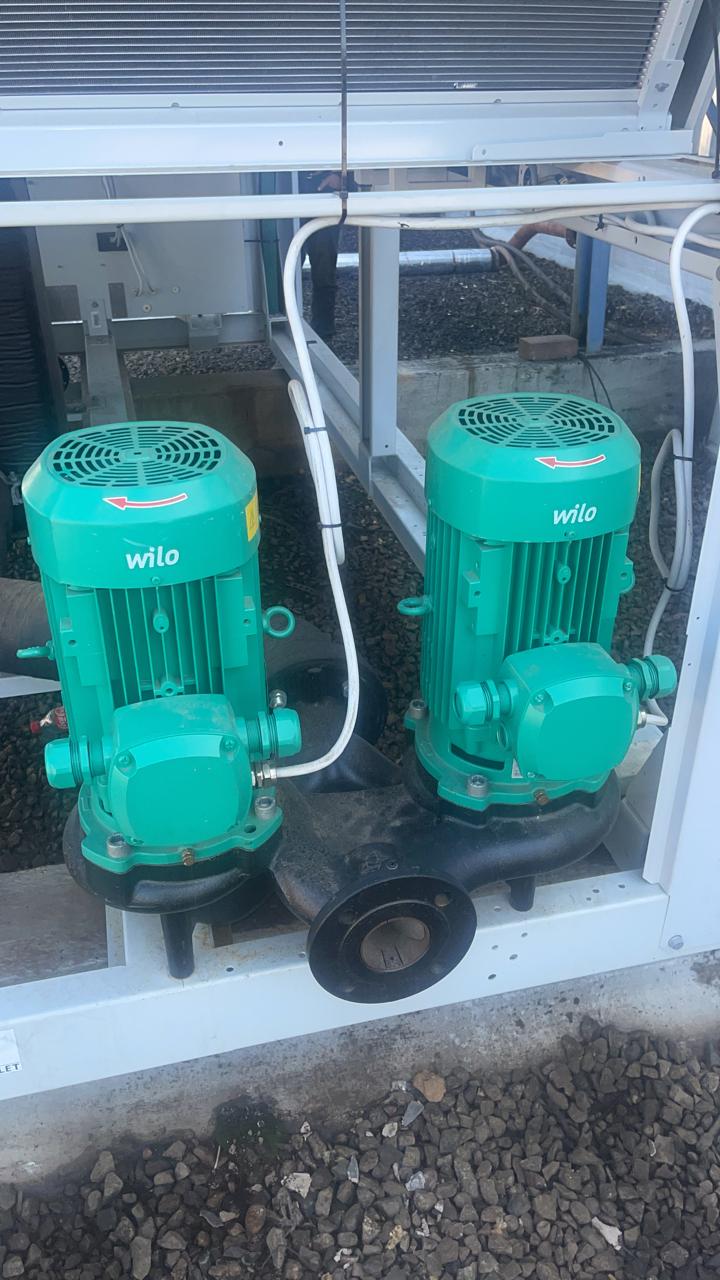 Rooftop air conditioning equipment on a planned maintenance visit.